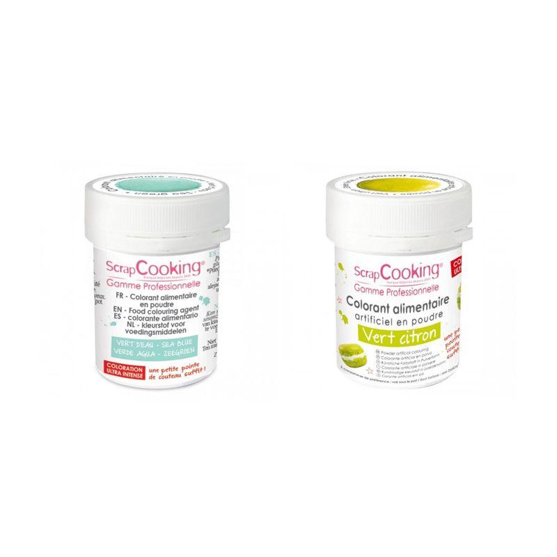 2 colorants alimentaires en poudre - vert citron-vert d