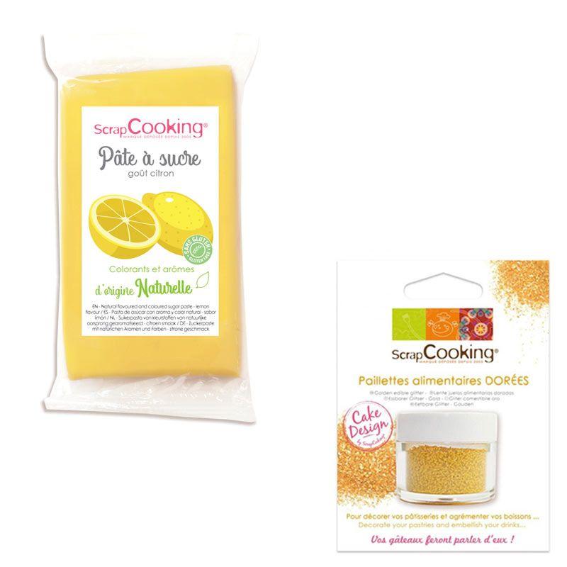 Pâte à sucre jaune 250 g arôme citron + paillettes dorées Scrapcooking - Mathon