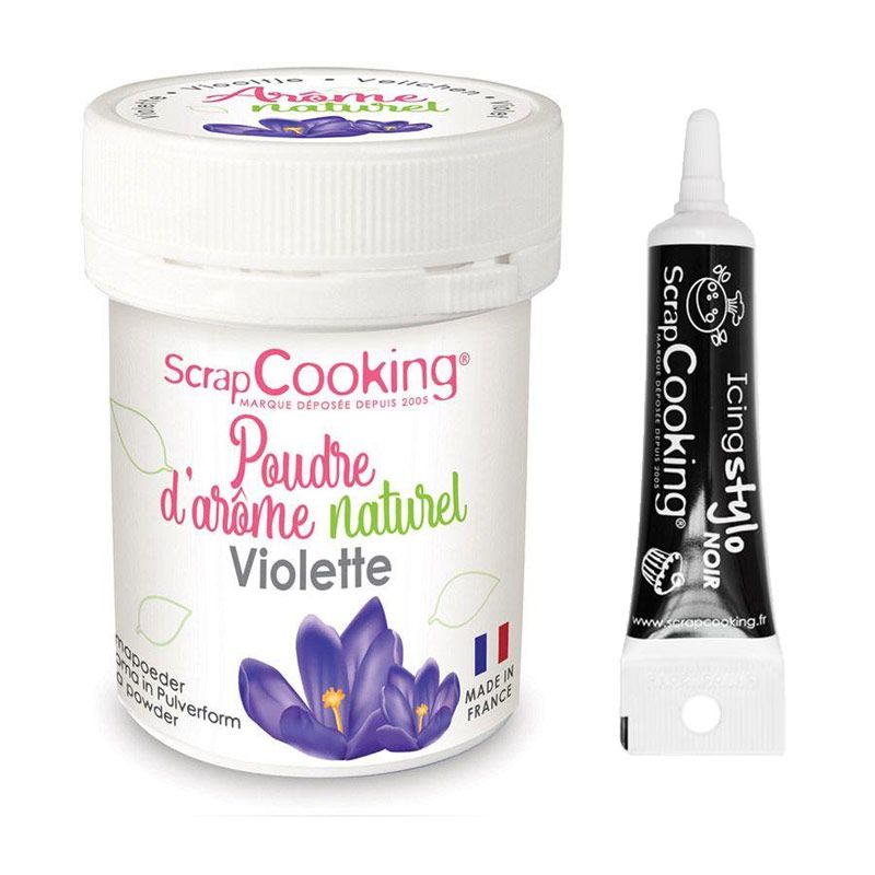 Arôme alimentaire naturel en poudre violette + Stylo glaçage noir Scrapcooking - Mathon