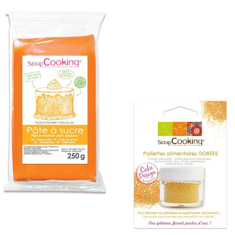 Pâte à sucre orange 250 g arôme vanille + paillettes dorées Scrapcooking - Mathon