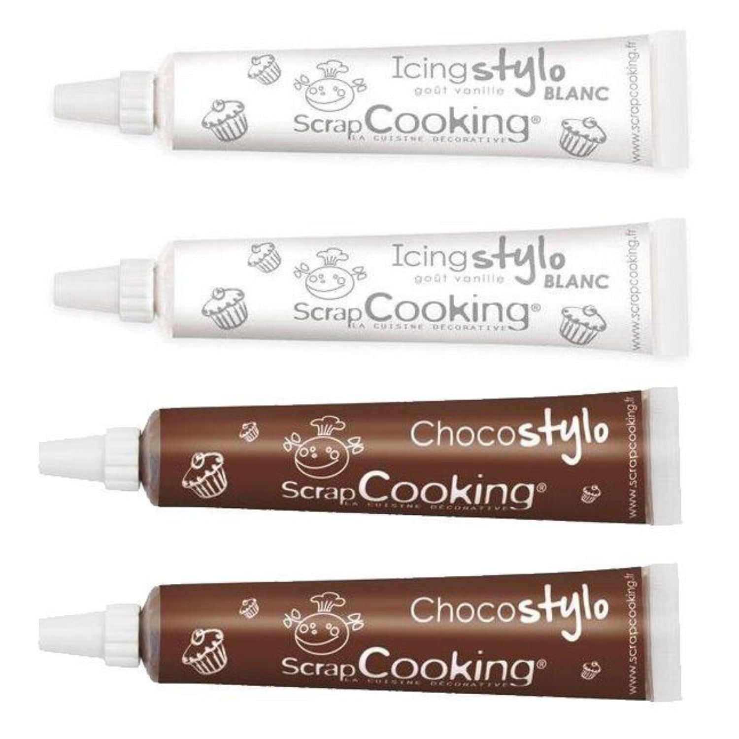 2 stylos chocolat + 2 stylos de glaçage blanc Scrapcooking - Mathon