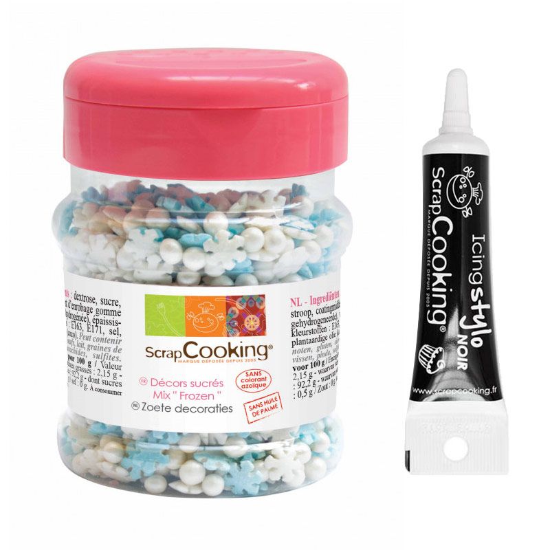 Décors sucrés La Reine des Neiges pot 50 g + Stylo de glaçage noir Scrapcooking - Mathon