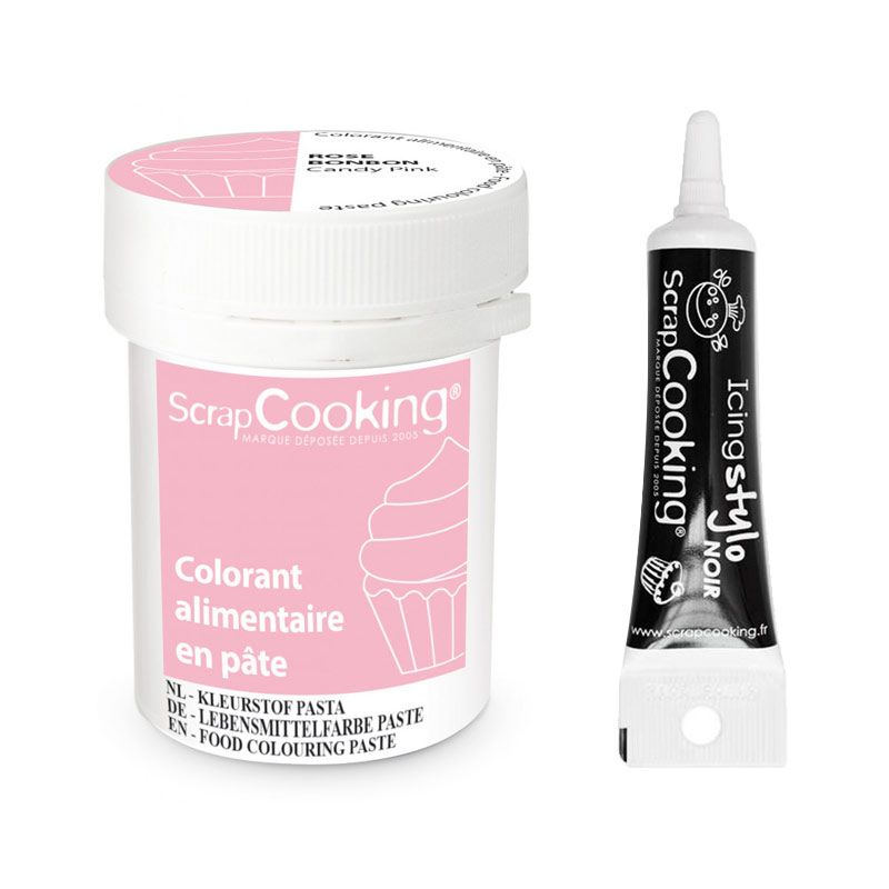 Colorant alimentaire en pâte 20 g Rose bonbon + Stylo de glaçage noir Scrapcooking - Mathon