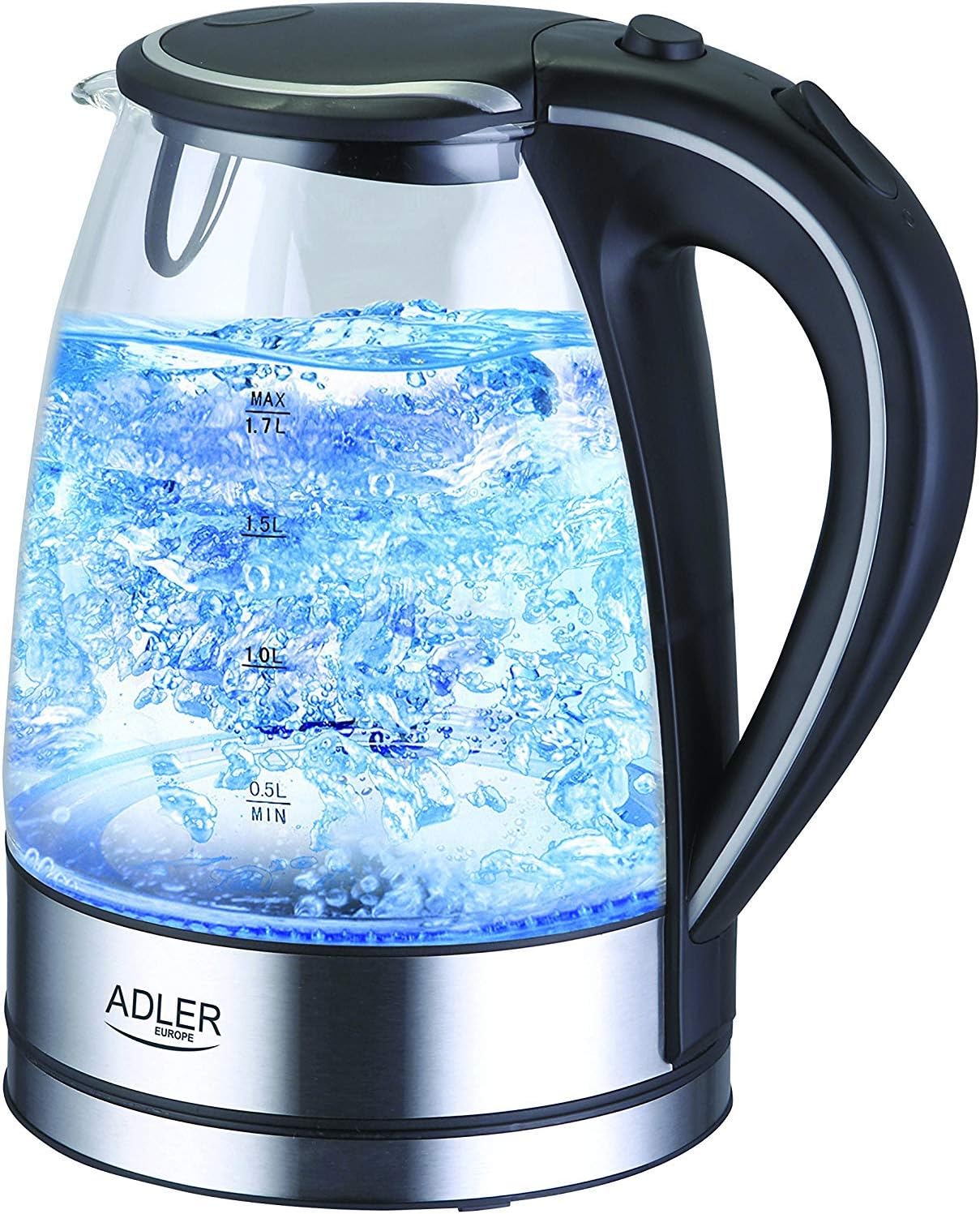 bouilloire électrique de 1,7L 2000W transparent noir gris Adler - Mathon