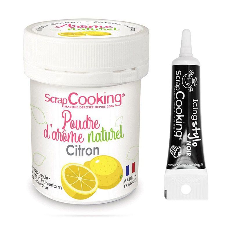 Arôme alimentaire naturel en poudre citron + Stylo glaçage noir Scrapcooking - Mathon