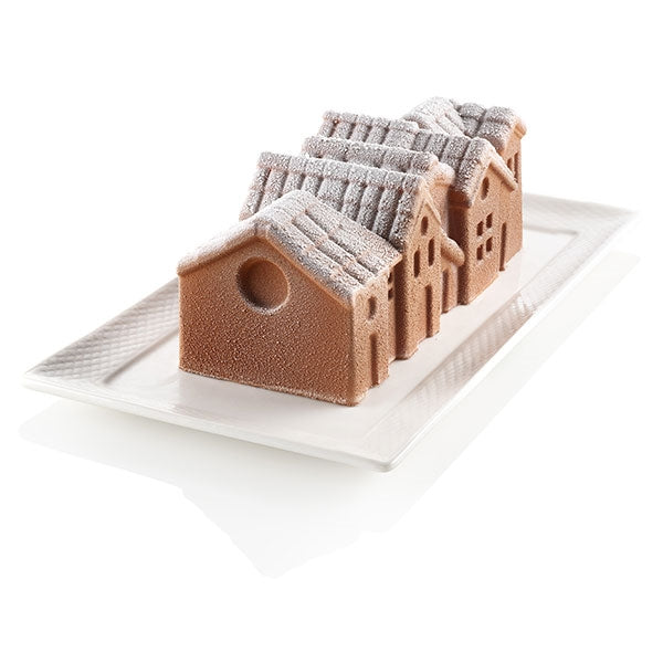 Moule à bûche 3D en silicone village enneigé Silikomart - Mathon - 3