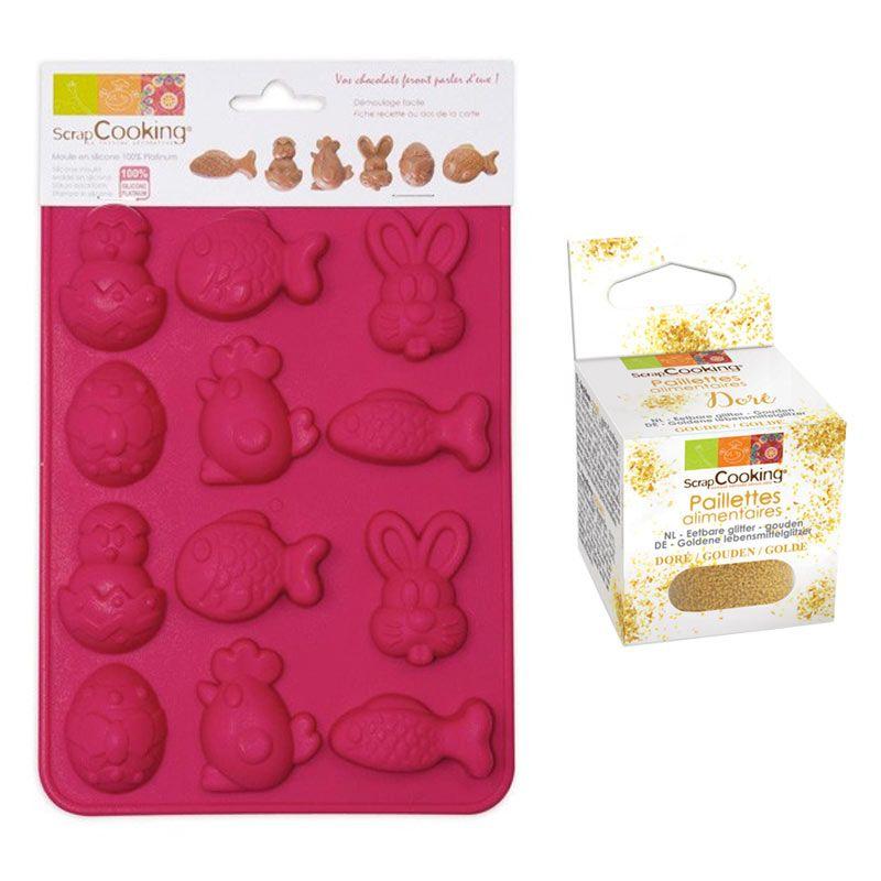 Moule Chocolats de Pâques + paillettes dorées Scrapcooking - Mathon