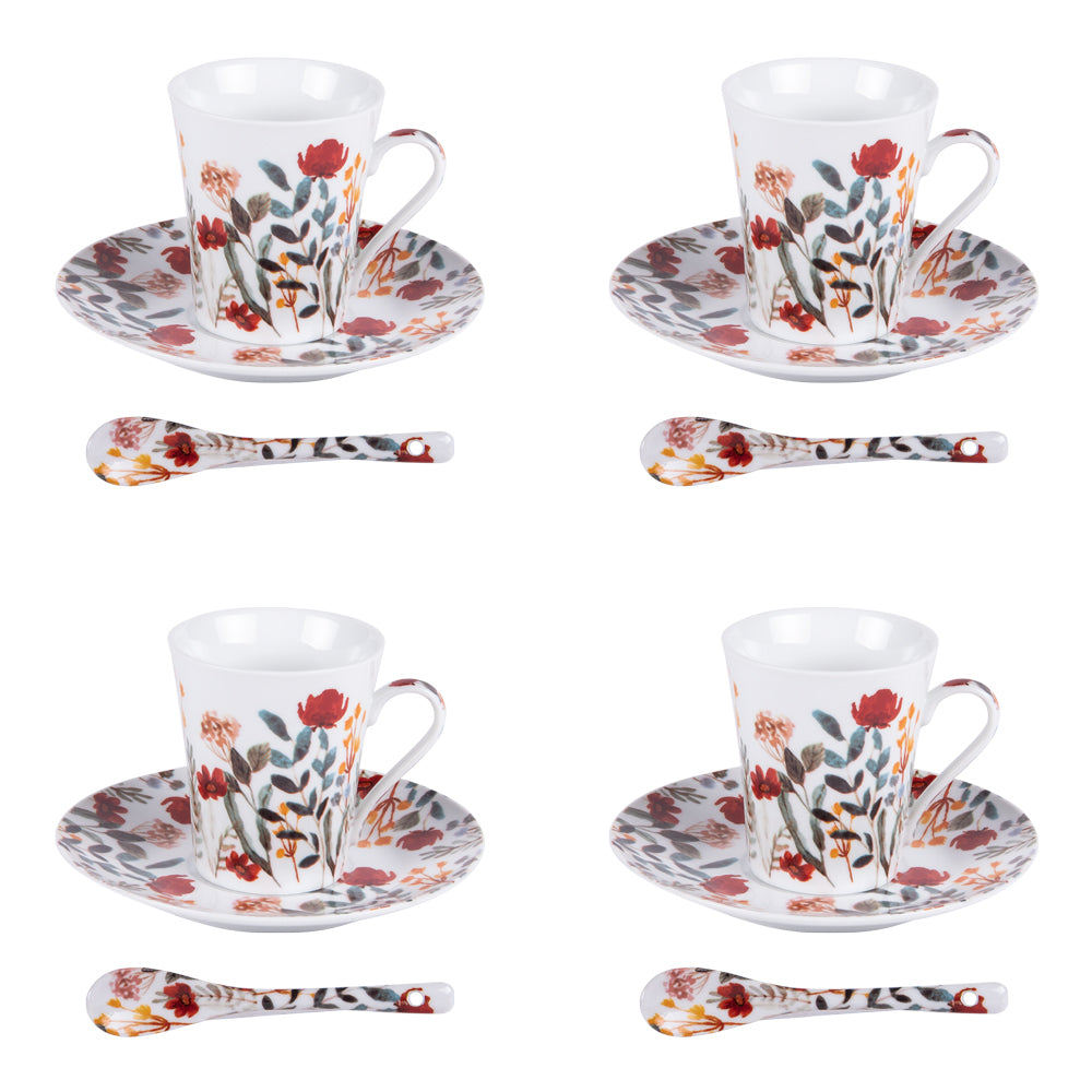 Coffret 4 tasses avec cuillères 16 cl Flor Table passion - Mathon - 1