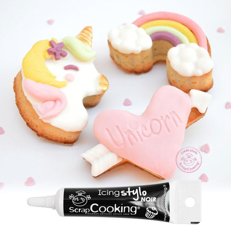 Moule en silicone Licornes + Stylo de glaçage noir Scrapcooking - Mathon