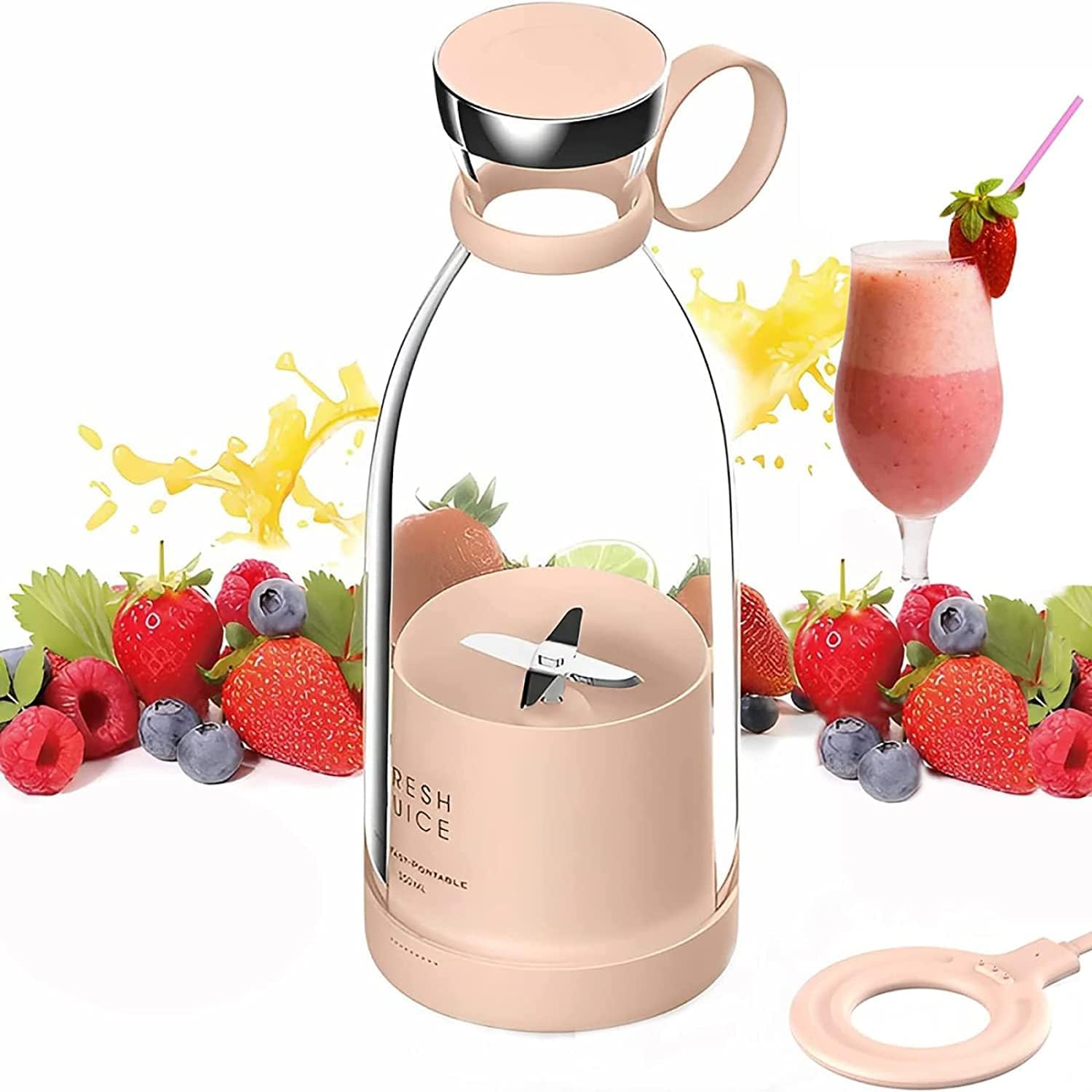 Blender Portable électrique Smoothie de 0,35L Rechargeable USB rose Vendos85 - Mathon