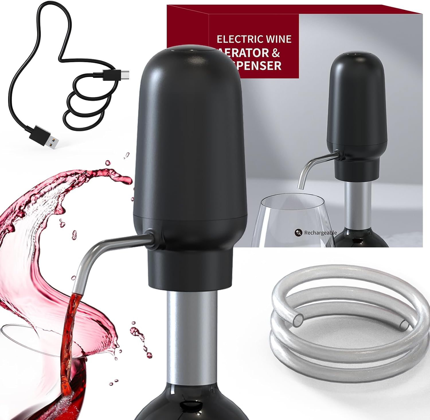 Aérateur distributeur à vin électrique portable 2 en 1 noir Vendos85 - Mathon