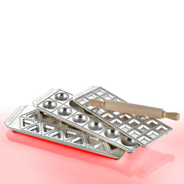 Coffret Raviolamp tris 3 plaques à raviolis et tortellis + rouleau Imperia - Mathon - 1