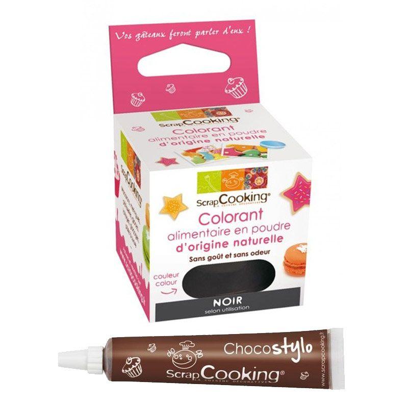 Colorant alimentaire naturel en poudre Noir + Stylo chocolat Scrapcooking - Mathon