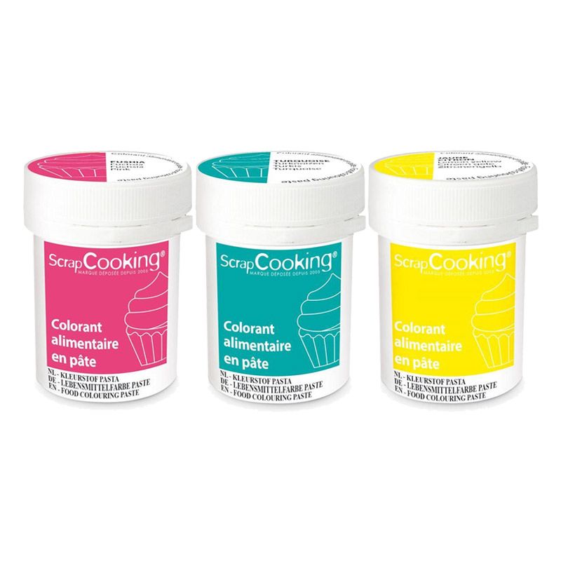 3 colorants alimentaires en pâte 20 g - fuchsia-turquoise-citron Scrapcooking - Mathon