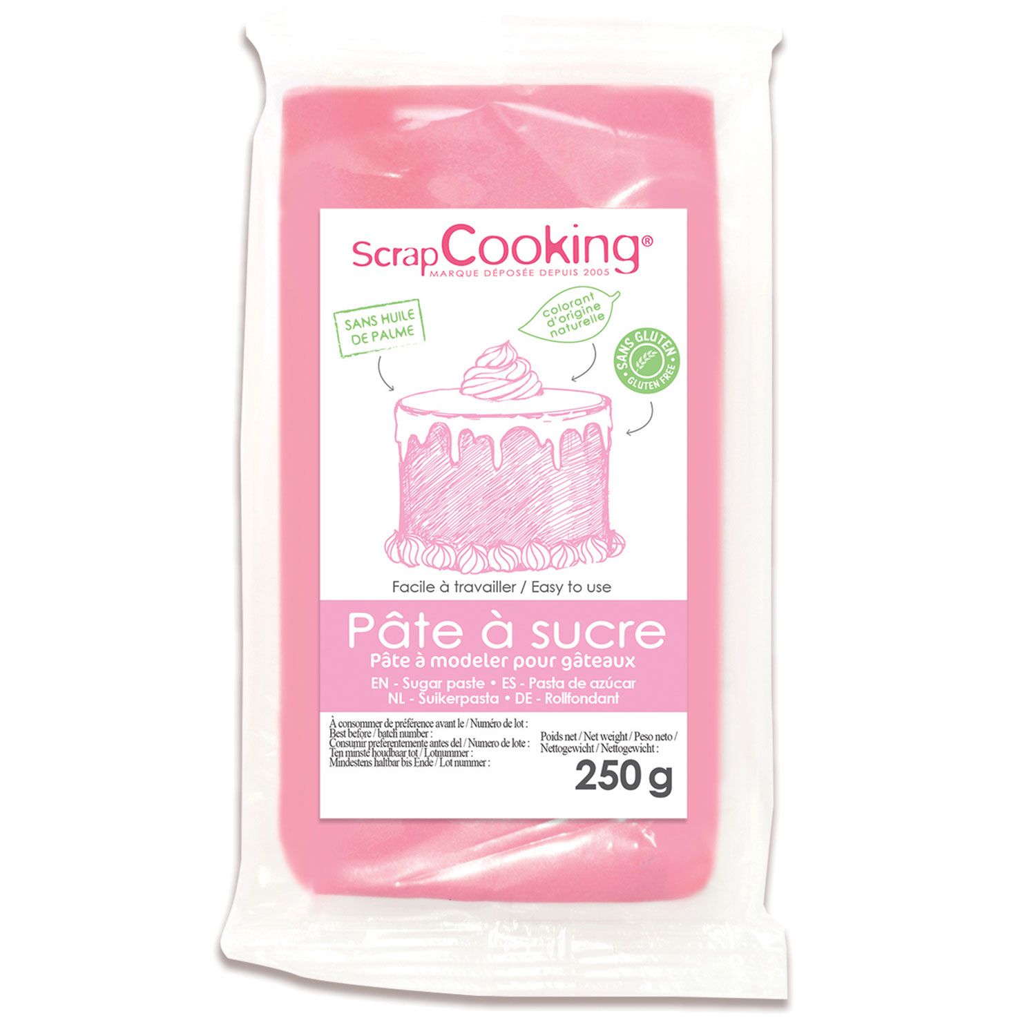 Pâte à sucre rose arôme vanille - 250 g Scrapcooking - Mathon