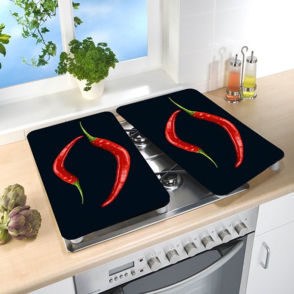 Set de 2 couvre plaques protection motifs Piments Wenko by Maximex - Mathon - 1