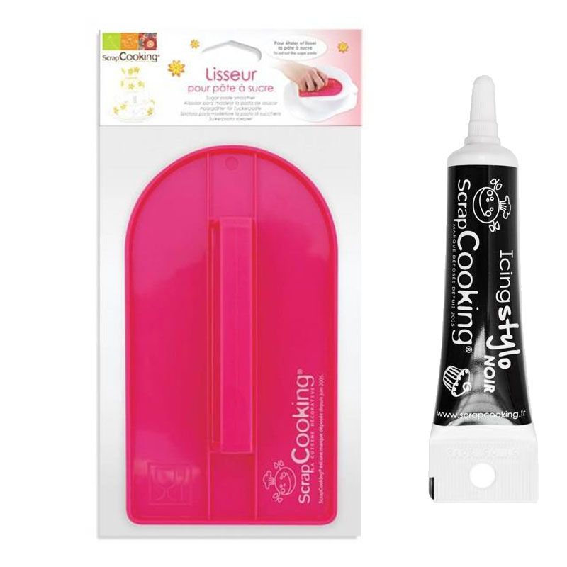 Lisseur pâte à sucre + Stylo de glaçage noir Scrapcooking - Mathon