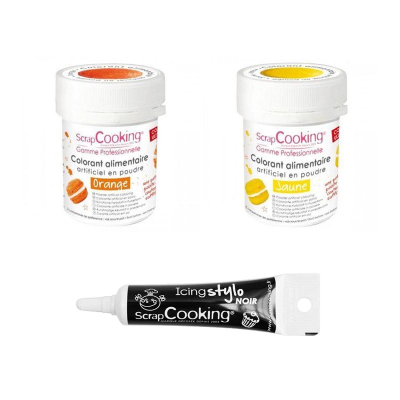2 colorants alimentaires orange-jaune + Stylo glaçage noir Scrapcooking - Mathon