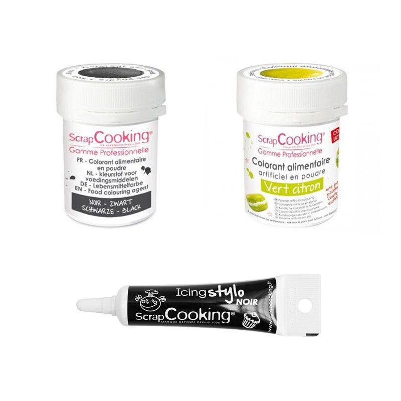 2 colorants alimentaires noir-vert citron + Stylo glaçage noir Scrapcooking - Mathon