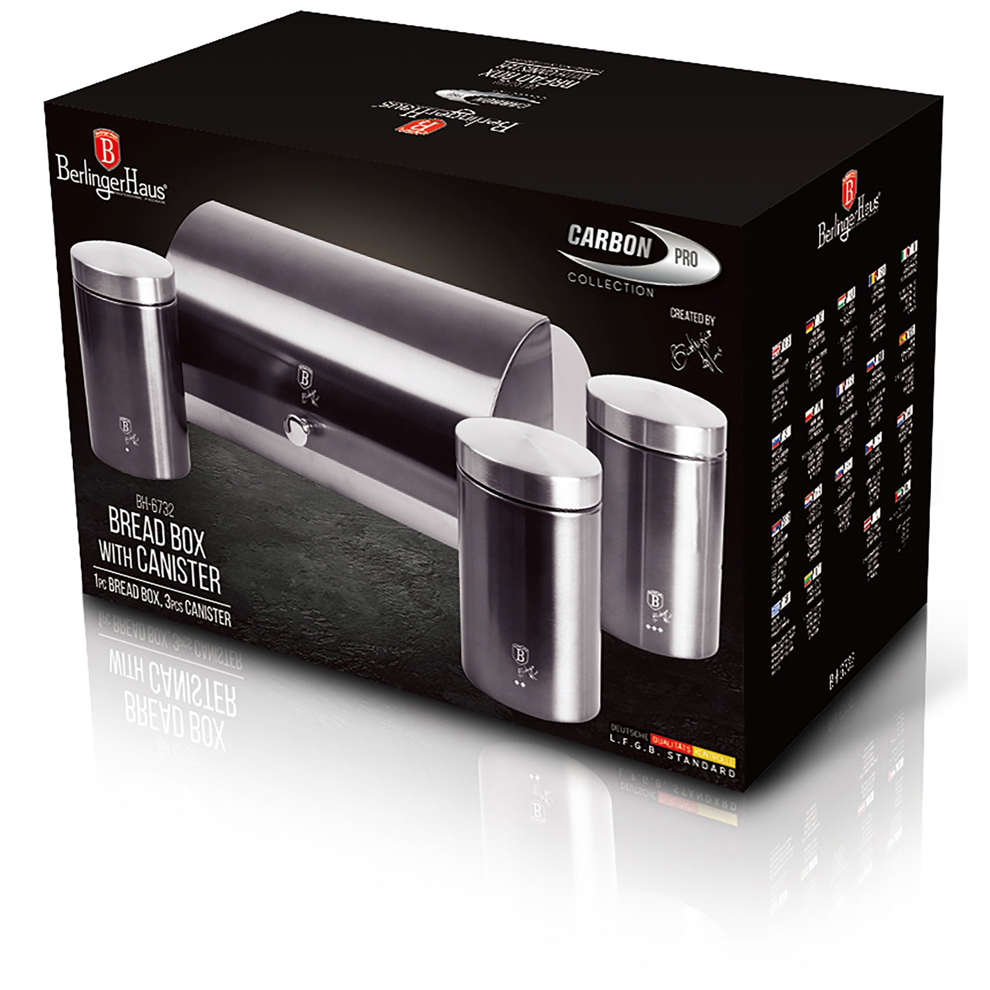 Ensemble Boîte à Pain + 3 Boîtes de Cuisine, Rangement, Acier Inoxydable  Gris foncé / Inox Carbon Pro - Mathon - 6