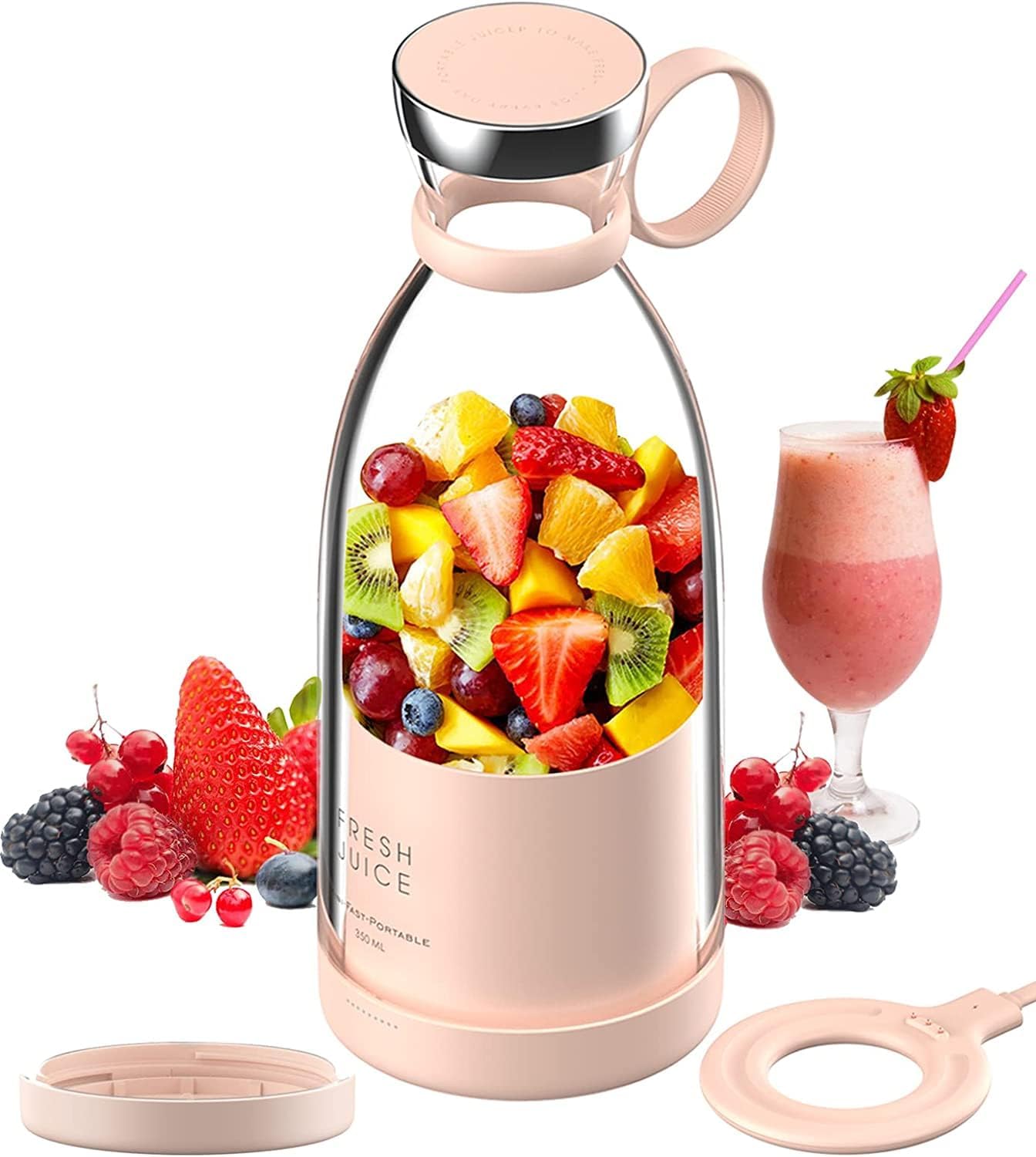 Blender Portable électrique Smoothie de 0,35L Rechargeable USB + couvercle rose Vendos85 - Mathon