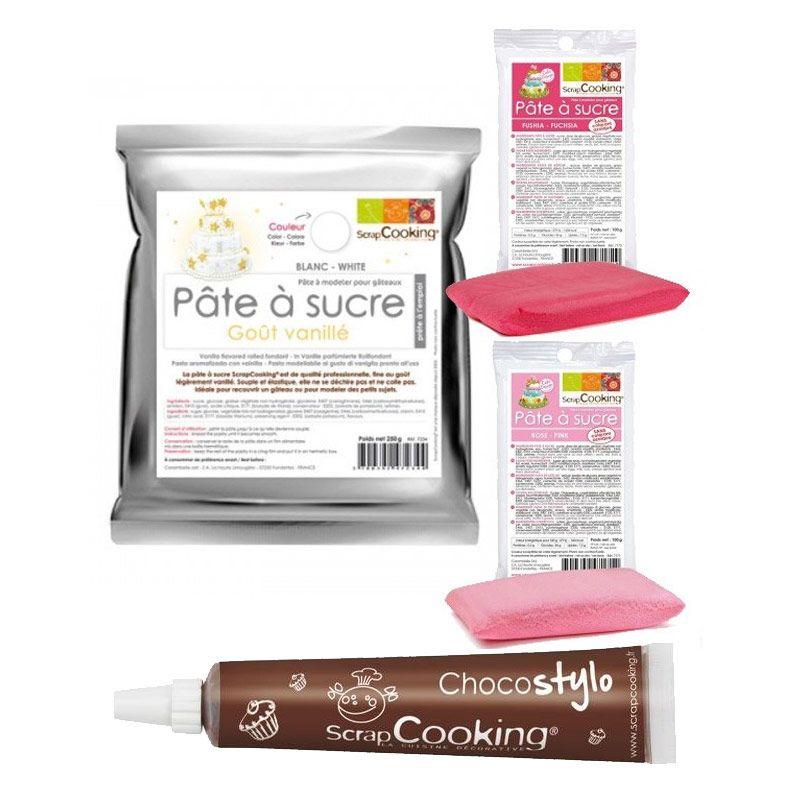 Kit pâte à sucre naissance fille + 1 Stylo chocolat Scrapcooking - Mathon
