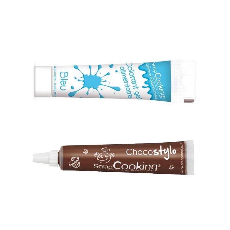 Stylo chocolat + Gel colorant alimentaire bleu Scrapcooking - Mathon