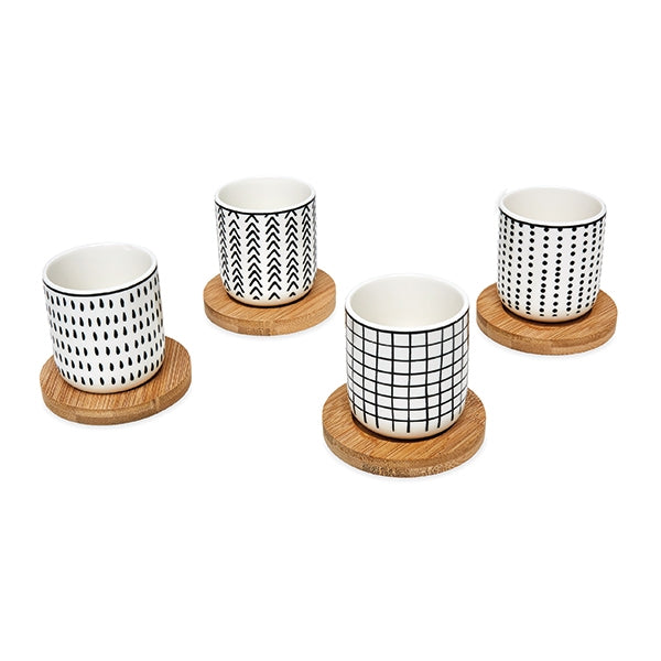 Set de 4 tasses en porcelaine avec soucoupe bambou 10 cl motifs graphiques Mathon - Mathon - 2
