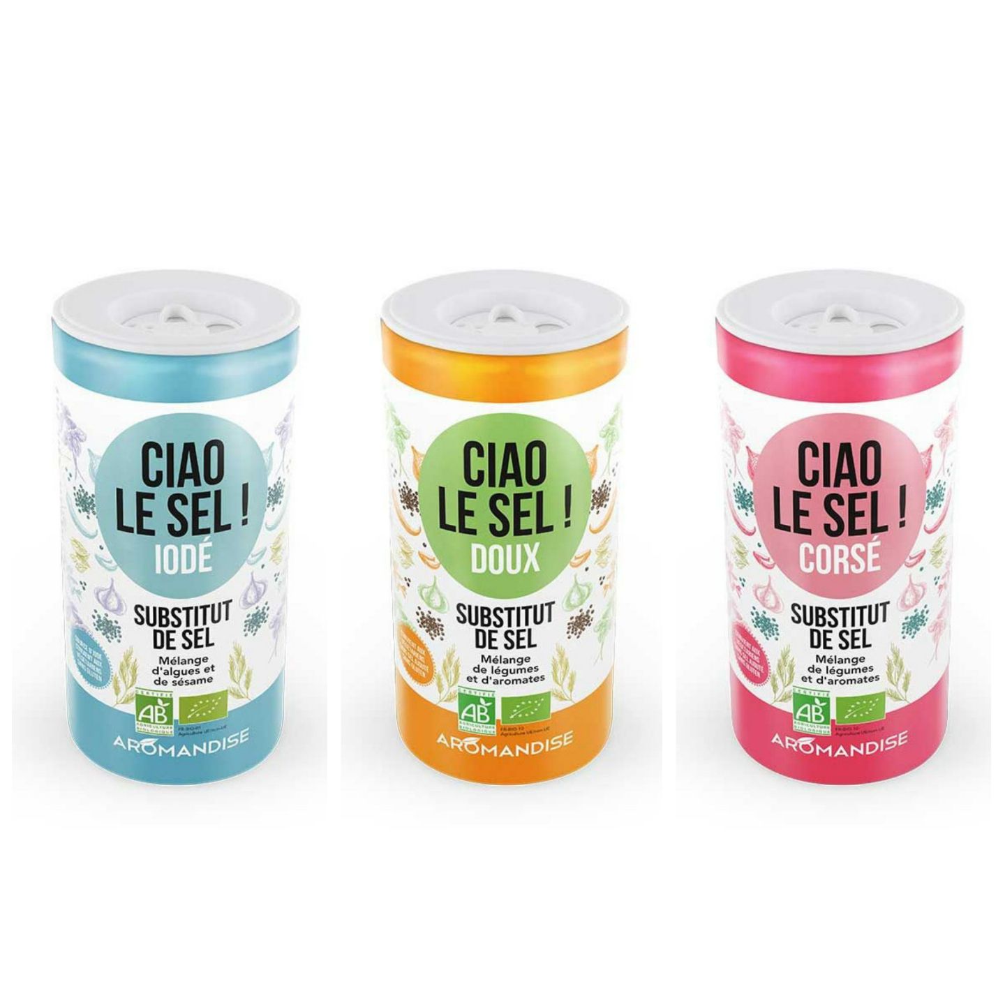 Trio de susbtituts de sel : Doux,Corsé et Iodé Aromandise - Mathon