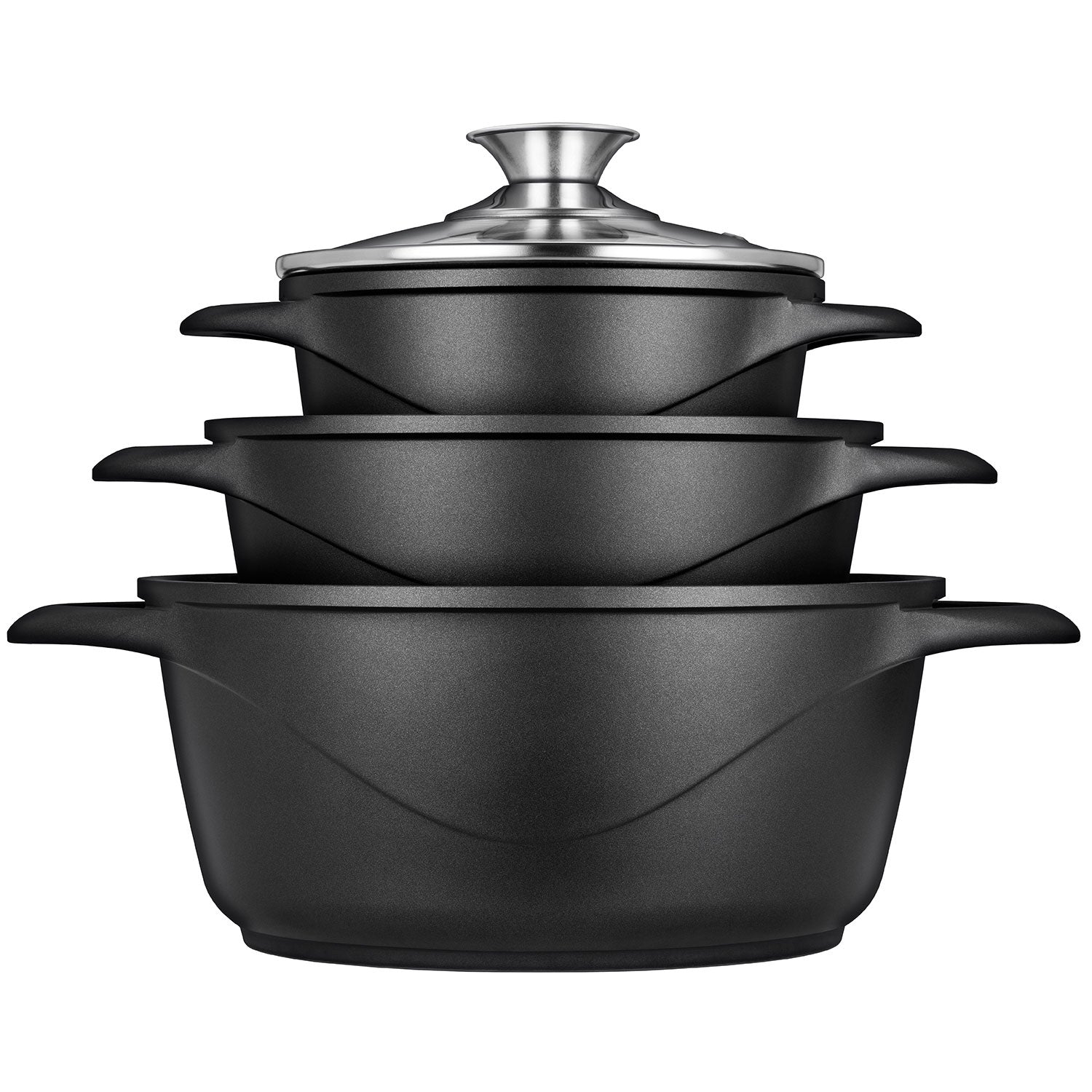Batterie de Cuisine Induction 6 Pièces Aluminium Fonte 3 Casseroles 3 Couvercles  Noir BRI-MGK18 - Mathon - 1