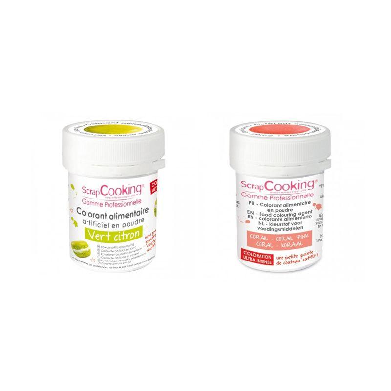 2 colorants alimentaires en poudre - vert citron-corail Scrapcooking - Mathon