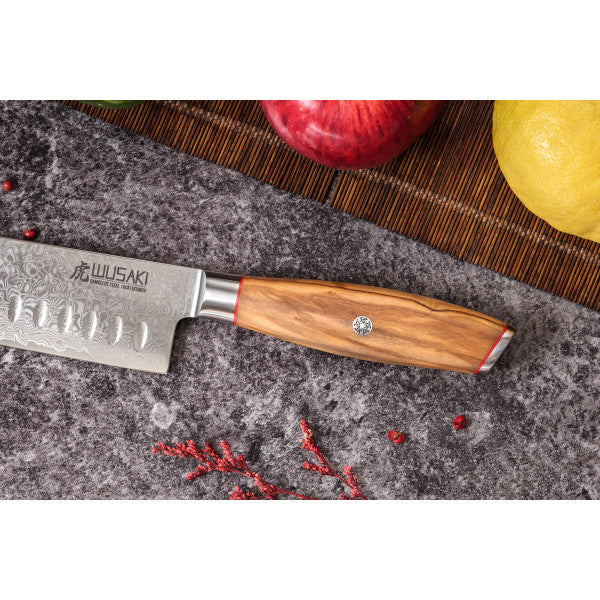Couteau modèle santoku Wusaki Fujiko 18cm manche en olivier Wusaki - Mathon - 5