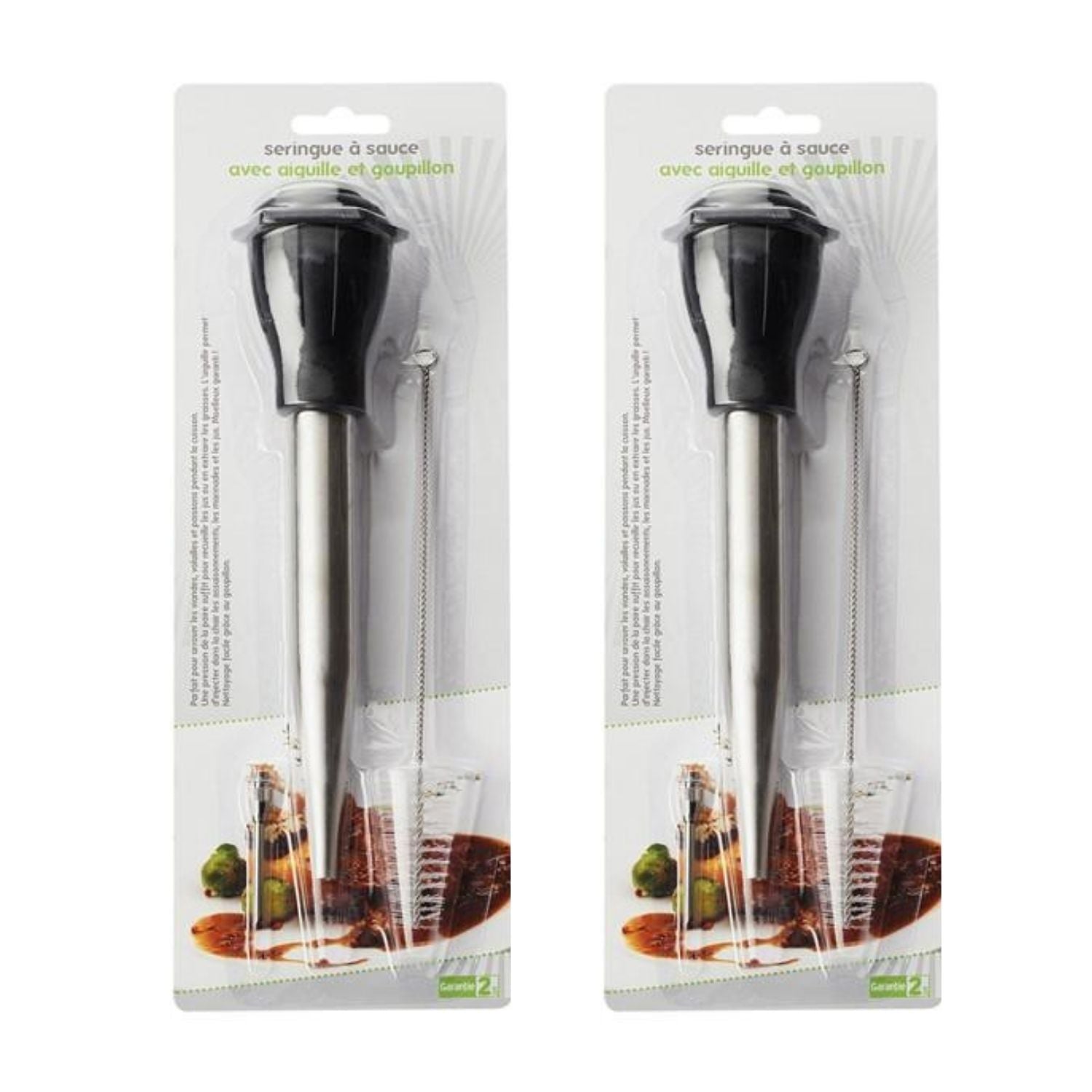 2 seringues à sauce en inox avec aiguille et goupillon Chevalier diffusion - Mathon