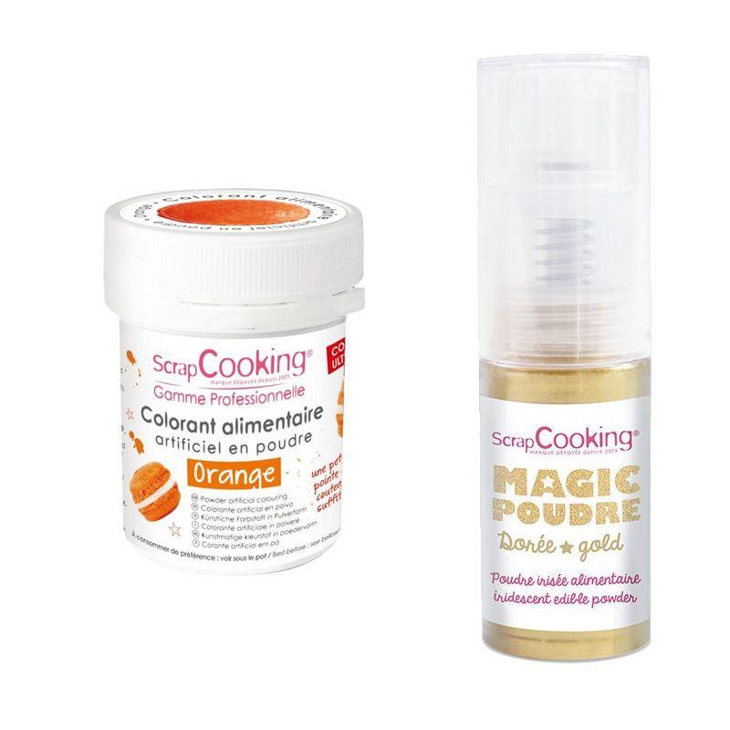 Colorant alimentaire Orange + Poudre irisée dorée Scrapcooking - Mathon