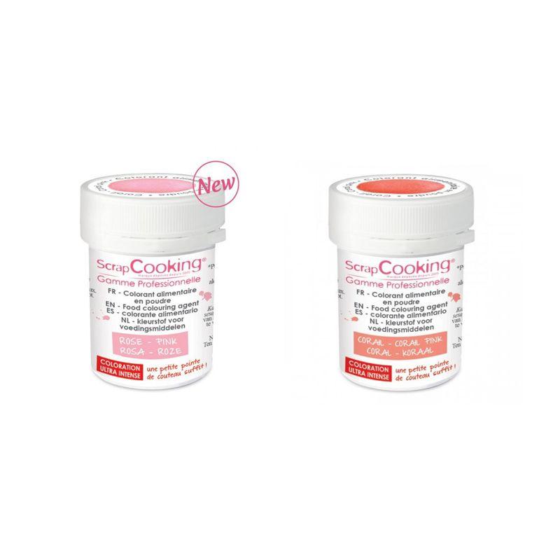 2 colorants alimentaires en poudre - rose poudré-corail Scrapcooking - Mathon