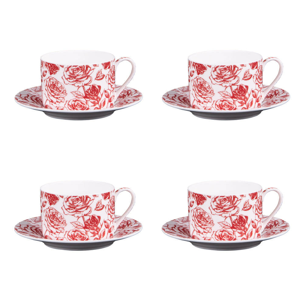 Coffret de 4 tasses à thé avec sous tasses 18 cl Louise Table passion - Mathon - 1