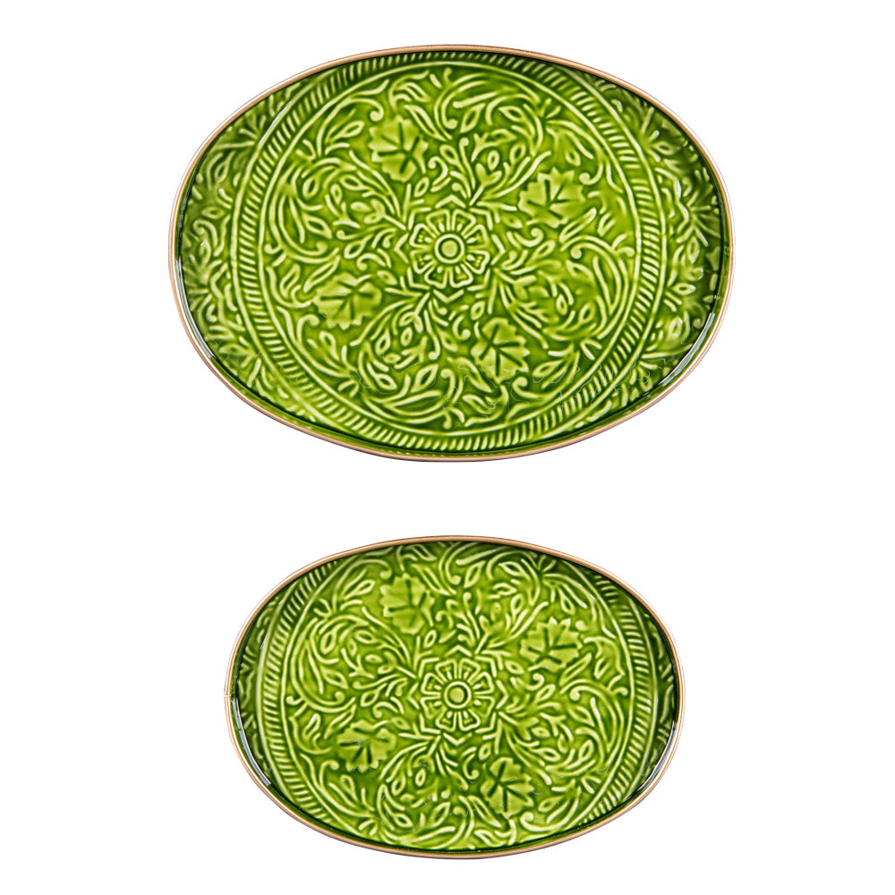 Set de 2 plateaux ovales Tosca vert Table passion - Mathon - 1