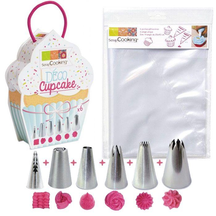 6 douilles et 6 poches à douilles jetables pour Cupcakes Scrapcooking - Mathon