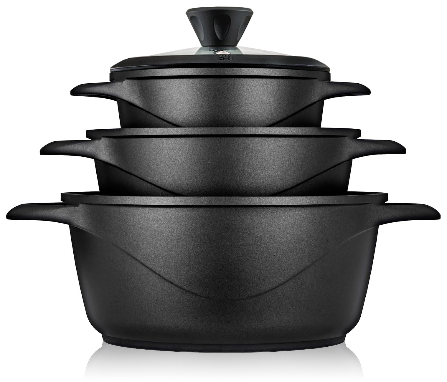 Batterie de Cuisine Induction 6 Pièces Aluminium Fonte 3 Casseroles 3 Couvercles  Noir MGK-18S - Mathon - 1