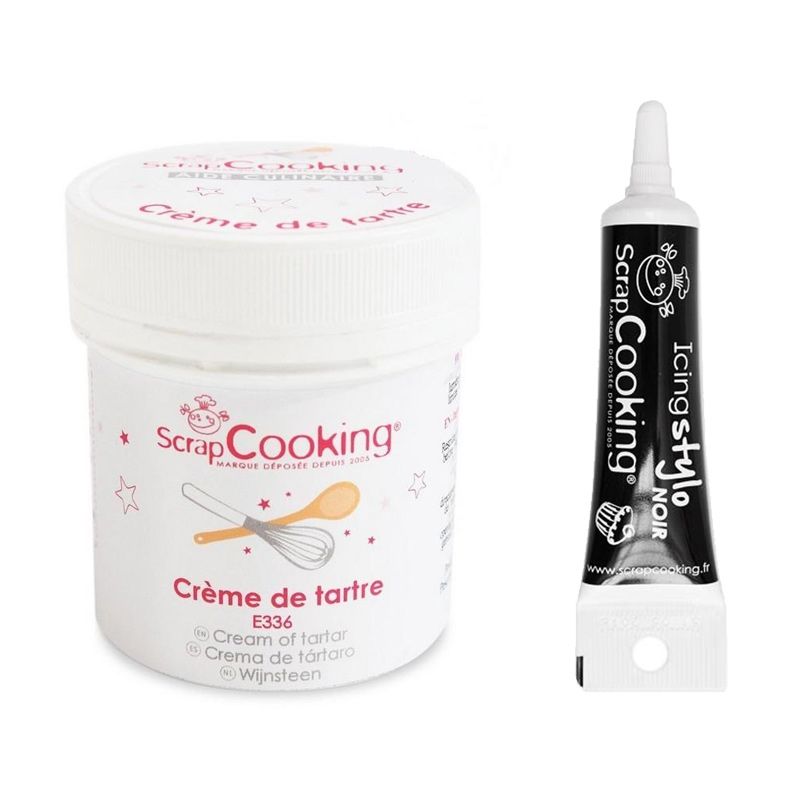 Crème de tartre 50 g + Stylo de glaçage noir Scrapcooking - Mathon