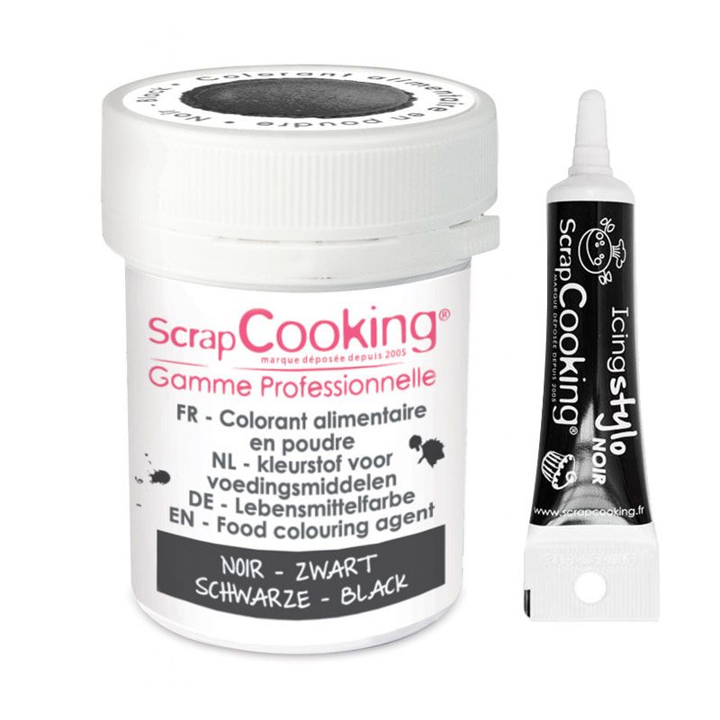 Colorant alimentaire en poudre noir 5 g + Stylo de glaçage noir Scrapcooking - Mathon