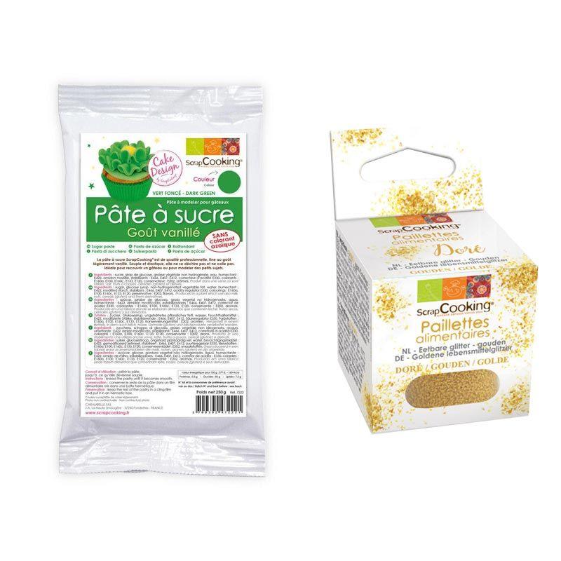 Pâte à sucre verte 250 g arôme vanille + paillettes dorées Scrapcooking - Mathon