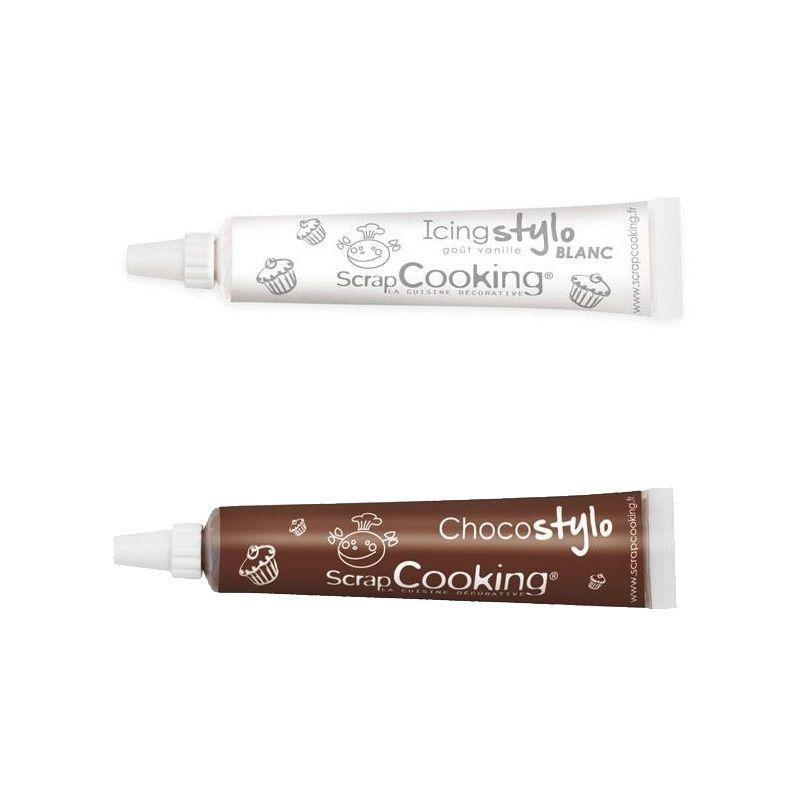 Stylo chocolat + Stylo glaçage blanc goût vanille Scrapcooking - Mathon