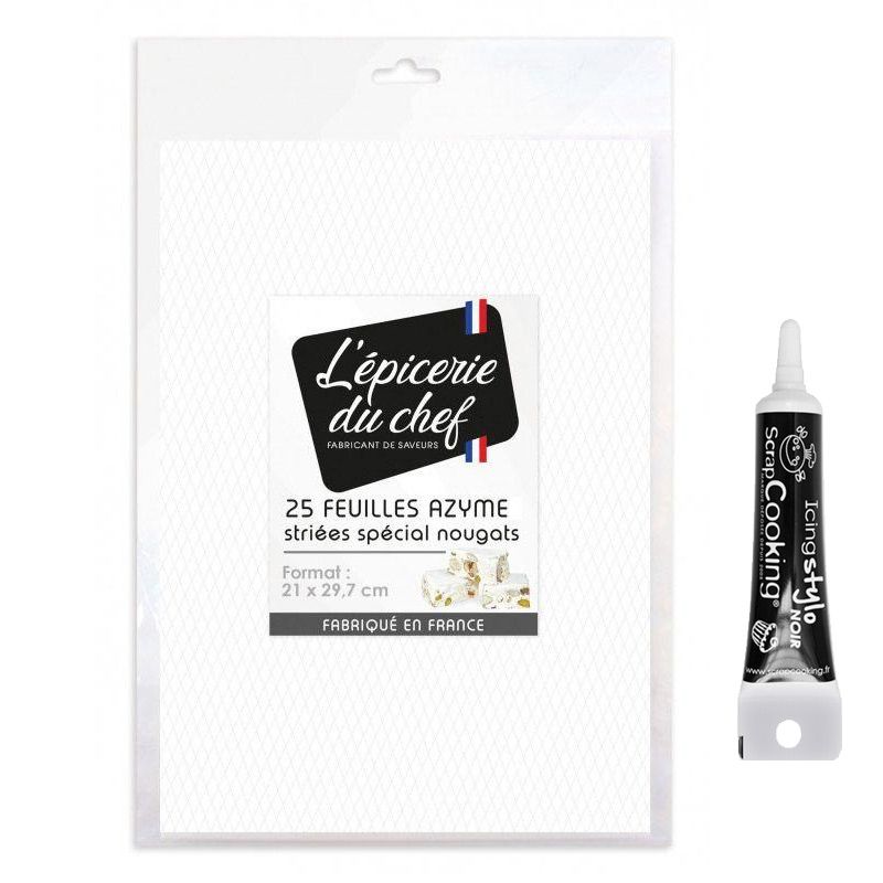 25 feuilles azyme blanches pour nougat + Stylo glaçage noir Scrapcooking - Mathon