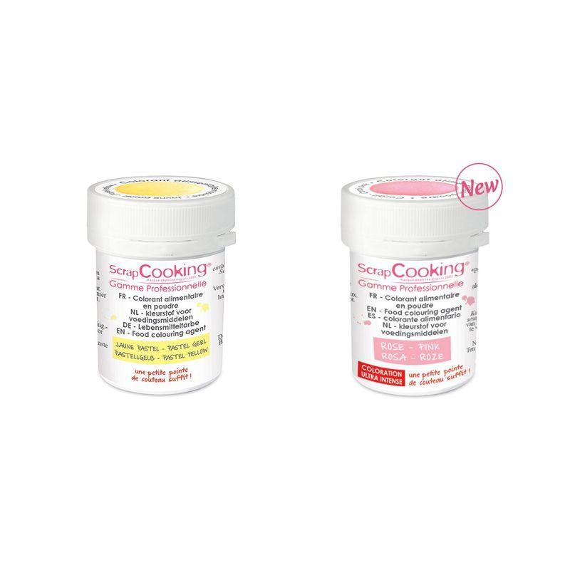 2 colorants alimentaires en poudre - rose poudré-jaune pastel Scrapcooking - Mathon