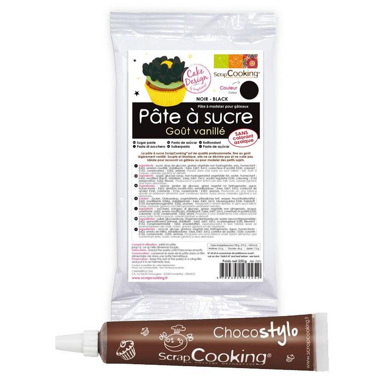 Pâte à sucre noire 250 g + Stylo chocolat Scrapcooking - Mathon