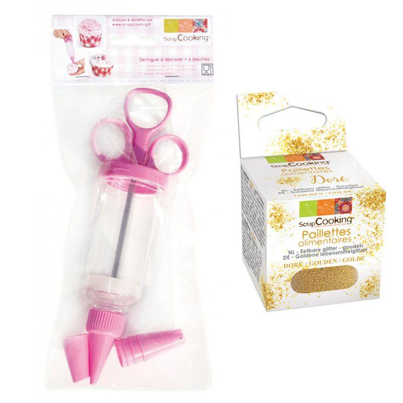 Seringue pour pâtisserie + paillettes dorées Scrapcooking - Mathon