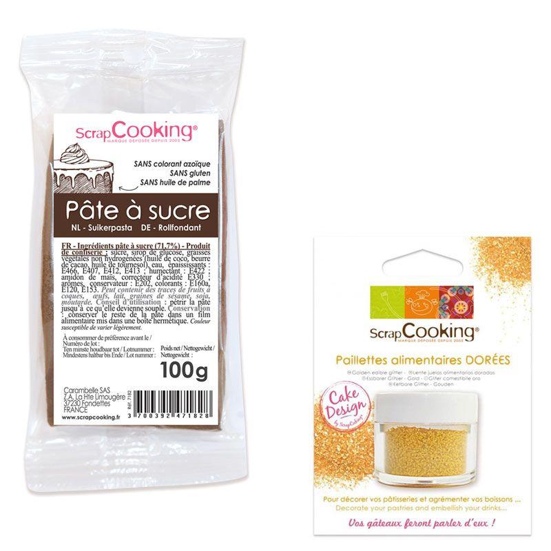 Pâte à sucre marron 100 g + paillettes dorées Scrapcooking - Mathon