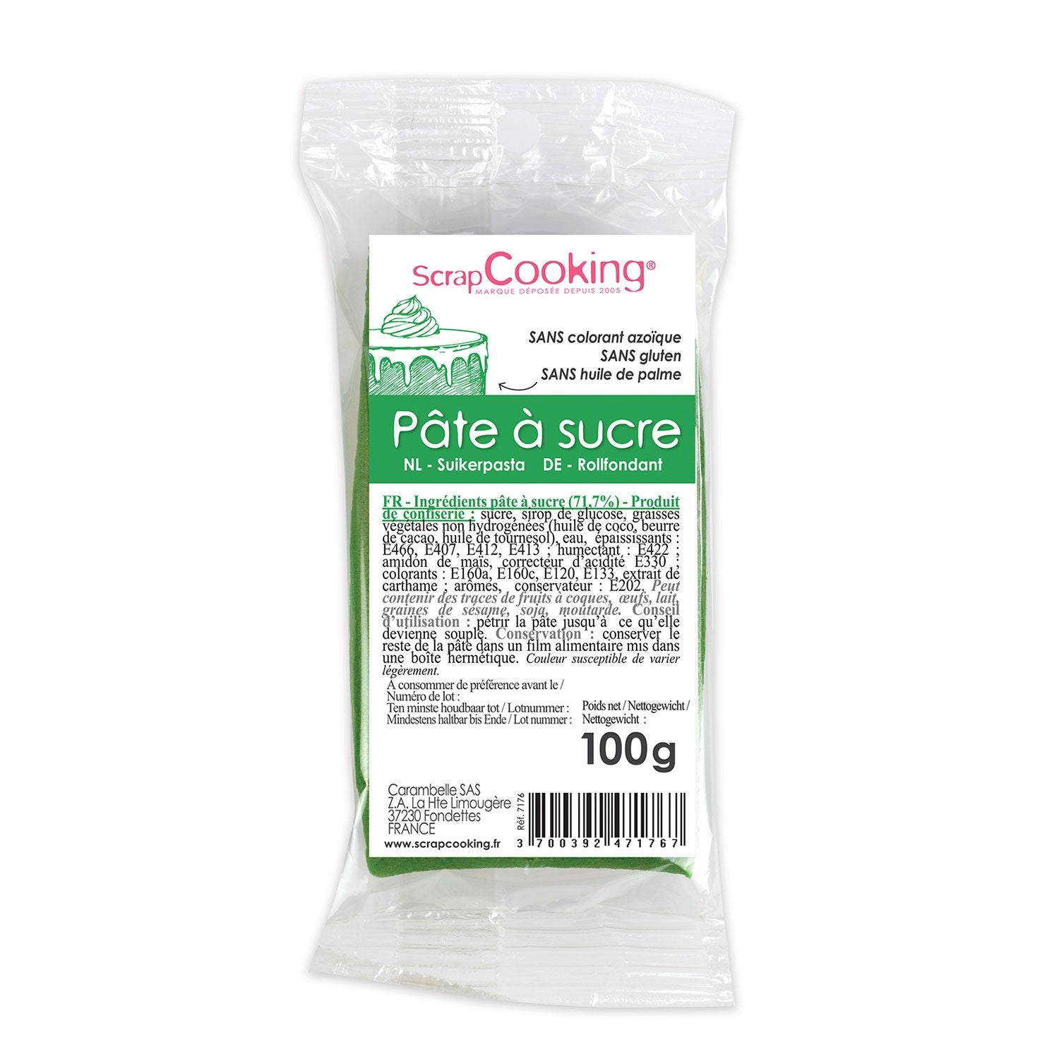 Pâte à sucre vert foncé 100 g Scrapcooking - Mathon