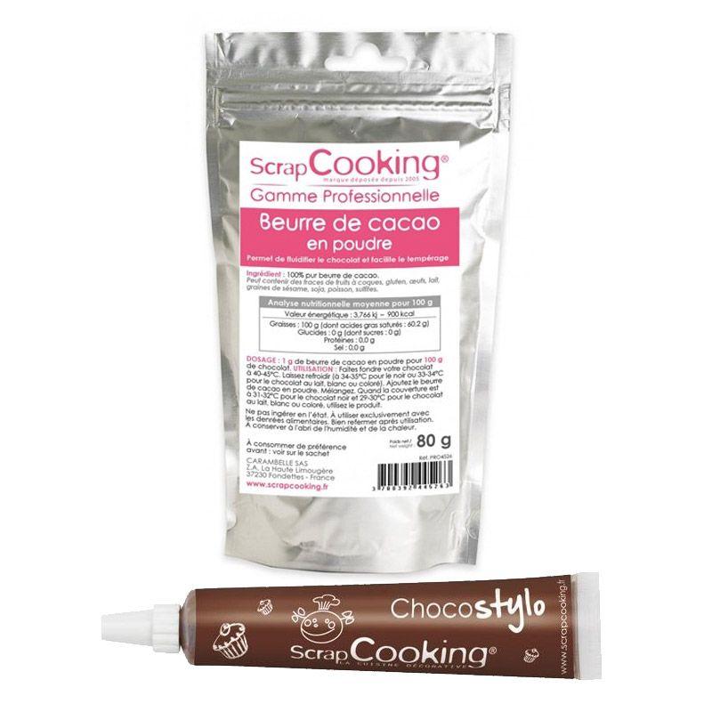 Beurre de cacao en poudre 80 g + Stylo chocolat Scrapcooking - Mathon